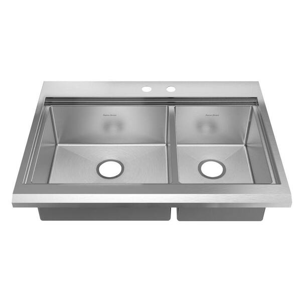 American Standard Prevoir Appliance Drop-In Brushed Stainless Steel 36x25.5x10 in. 2-Hole Double Bowl Kitchen Sink-DISCONTINUED
