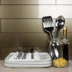 Transitional Design Style Matte Bronze Subway 4 in. x 16 in. Frosted Glass Backsplash Wall Tile (0.444 sq. ft./Piece)