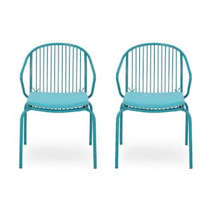 Boston Matte Teal Removable Cushions Metal Outdoor Club Chair with Teal Cushions (2-Pack)