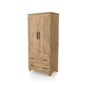 Trevina Light Oak Wood 31.5 in. Armoire with 2 Bottom Drawers