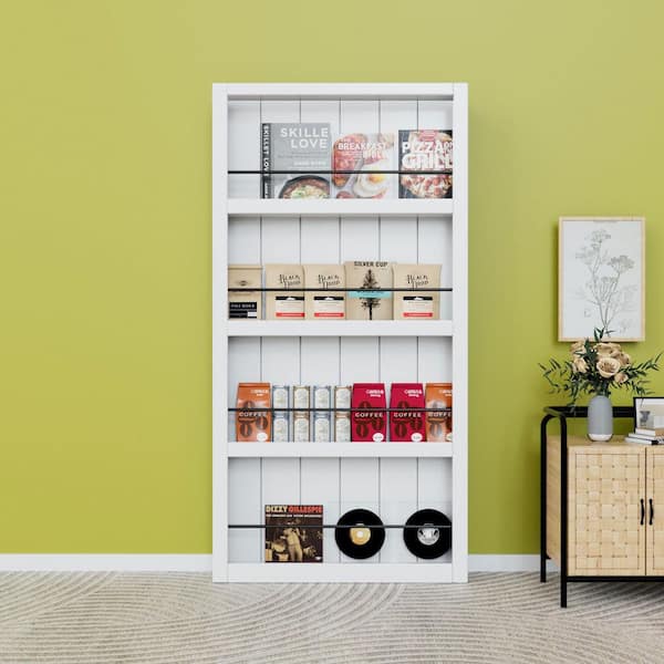 42 in. x 84 in. White Primed Composite MDF Shelves Sliding Barn Door with Hardware Kit and Soft Close (Without Cover)