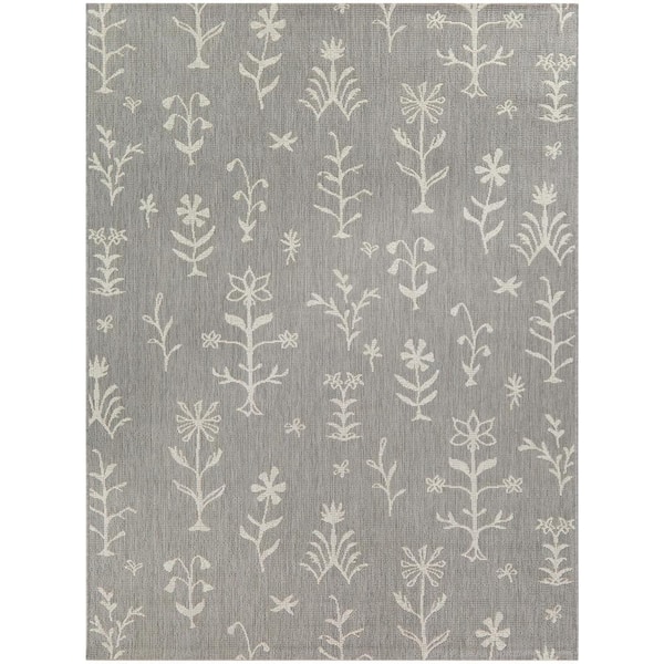 Rosemary Taupe 7 ft. 10 in. x 10 ft. Floral Indoor/Outdoor Area Rug
