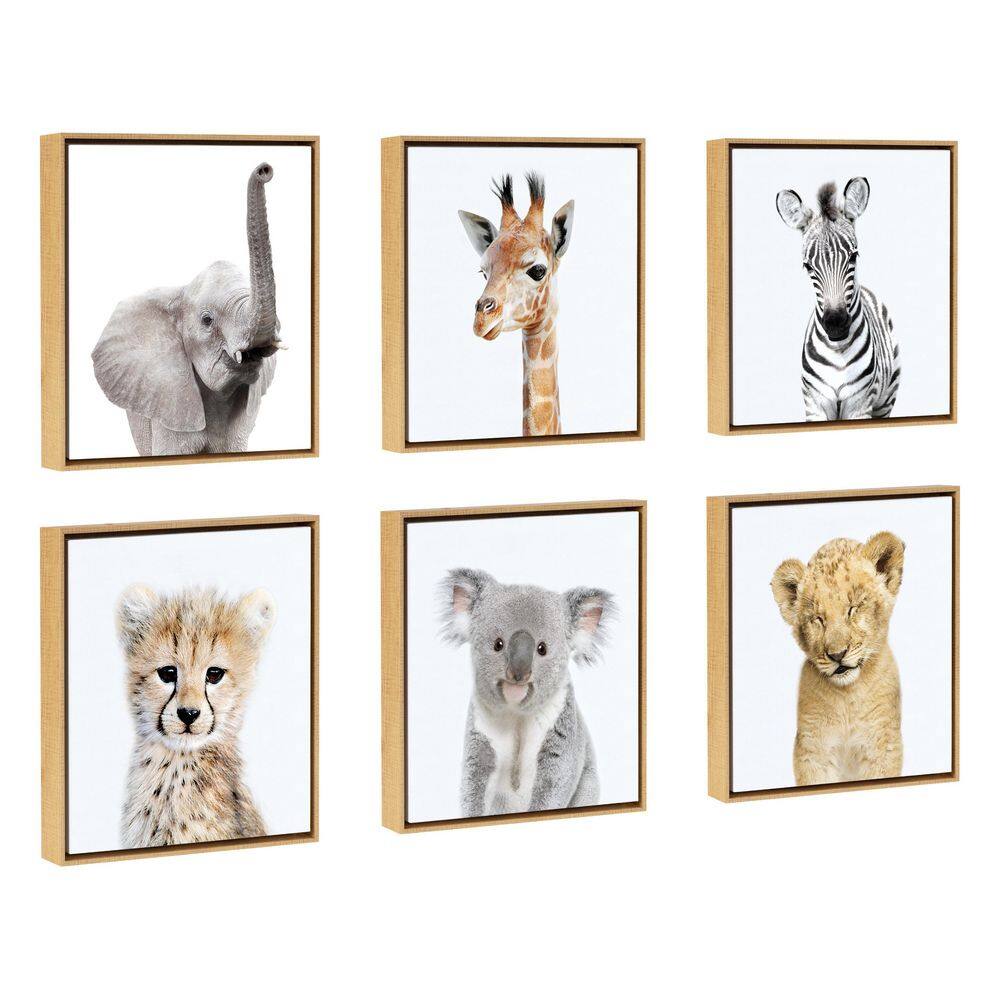 Safari Animal Collection Framed Canvas Wall Art Set of 6