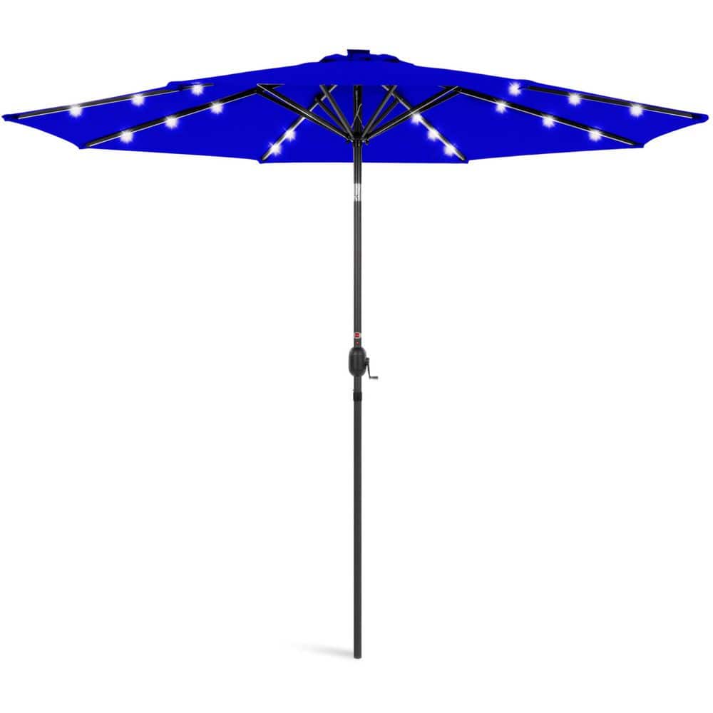 10 ft. Steel Market Solar Patio Umbrella in Resort Blue with Push Button Ti