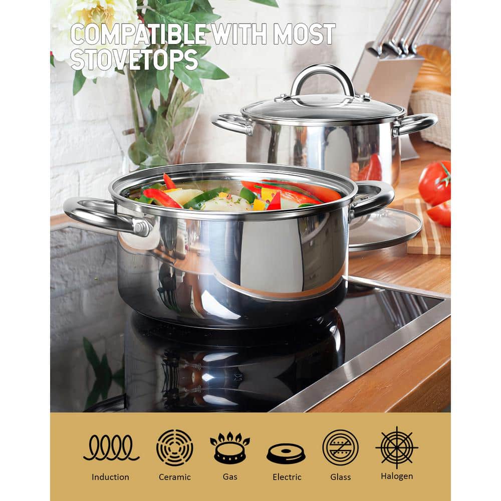 Stainless Steel 6-Piece Sauce Pot and Casserole Set with Glass Lids