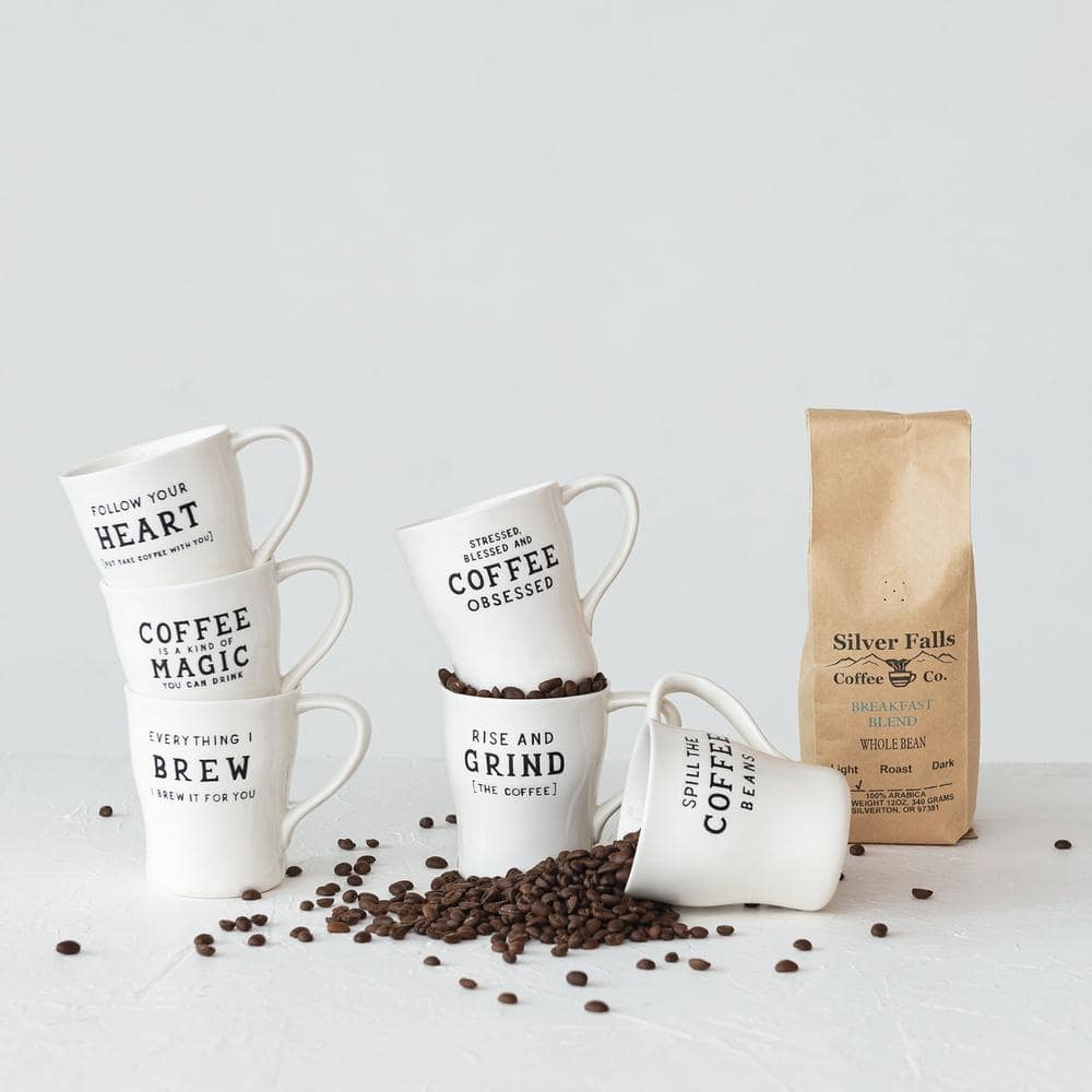 Inspirational White Ceramic Beverage Mug Set, 12 oz
