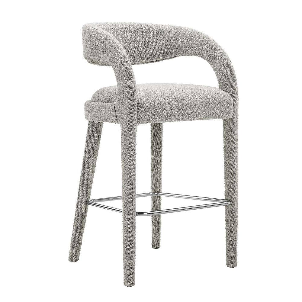 Taupe Silver Boucle Upholstered Bar Stools with Metal Legs, Set of Two