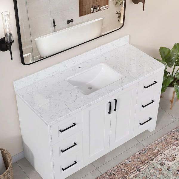 Zeafive 48 in. W x 22 in. D Engineered Stone Vanity Top in Carrara