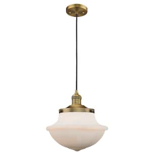 Oxford 1-Light Brushed Brass Schoolhouse Pendant Light with Matte White Glass Shade