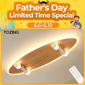 22 in. Wood Modern Indoor Dimmable Integrated LED Novel Skateboard Shaped Flush Mount Ceiling Light for Children's room