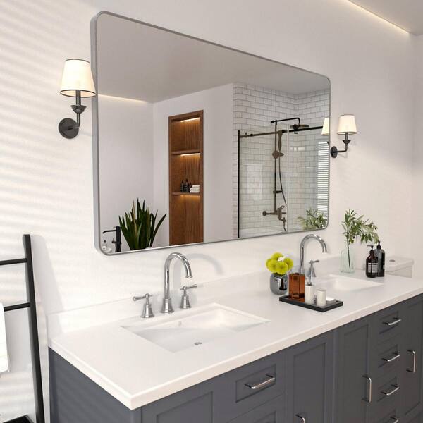 60 in. W x 36 in. H Rectangular Framed Wall Bathroom Vanity Mirror in Gun Grey 60 in. W x 36 in. H Rectangular Framed Wall Bathroom Vanity Mirror in Gun Grey