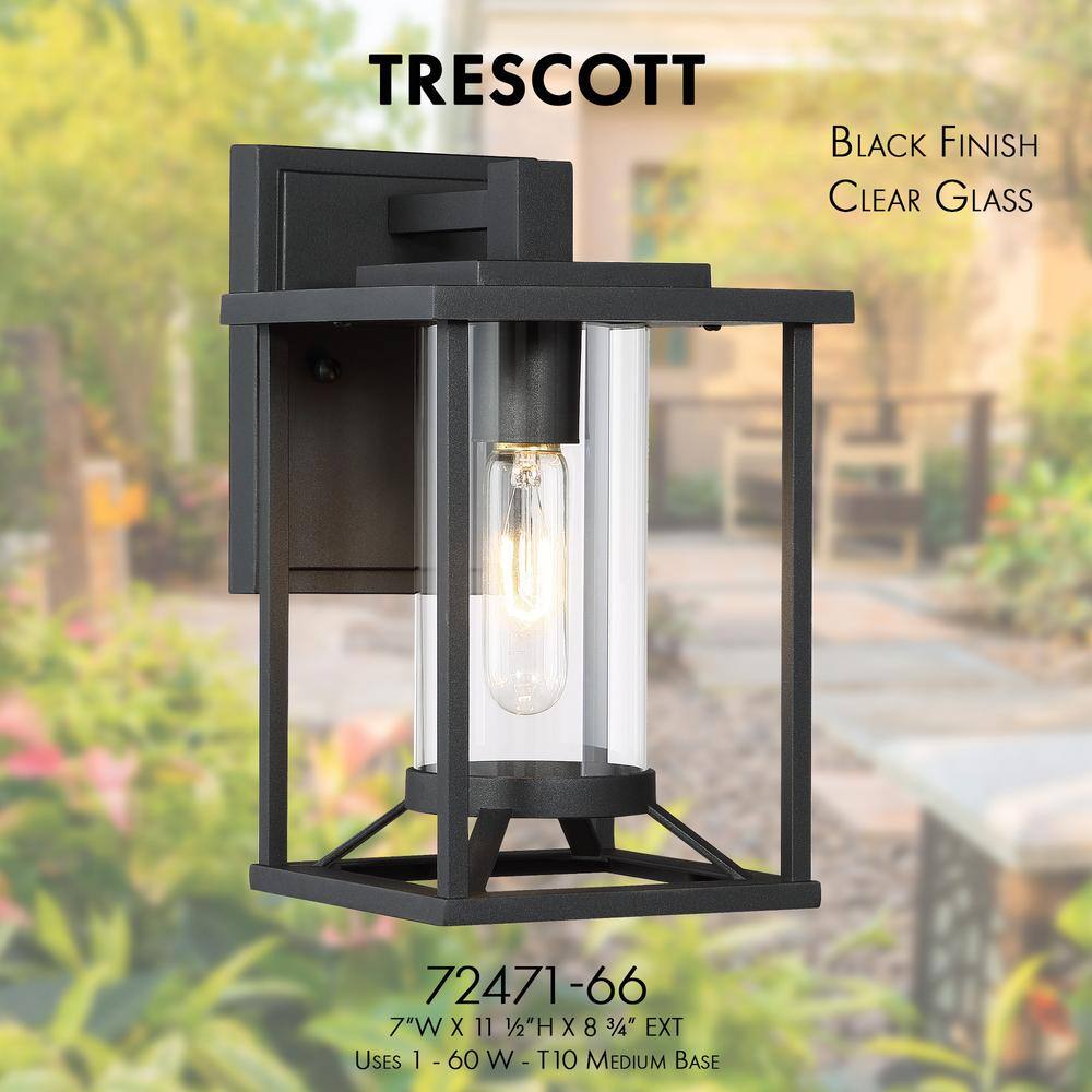 Black Aluminum and Clear Glass Outdoor Wall Lantern