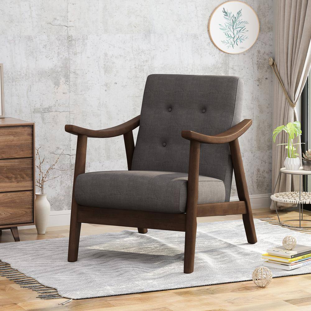 Handcrafted Dark Grey Wood Square Arm Accent Chair