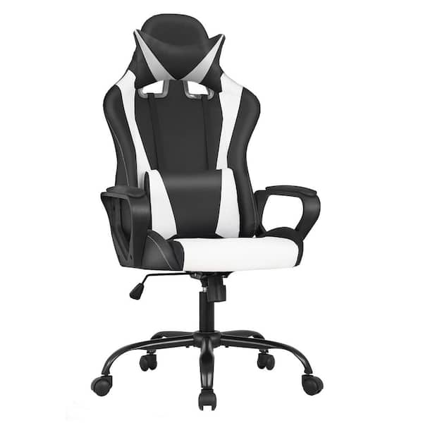 Teamson Kids Gene Faux Leather Seat Reclining Ergonomic Gaming Chair In Black and White With Adjustable Arms