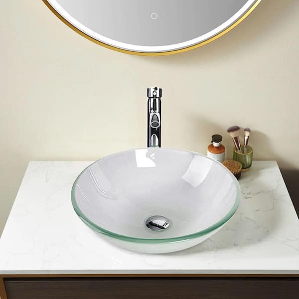 Flynama Bathroom Vanity Round Glass Vessel Sink with Faucet