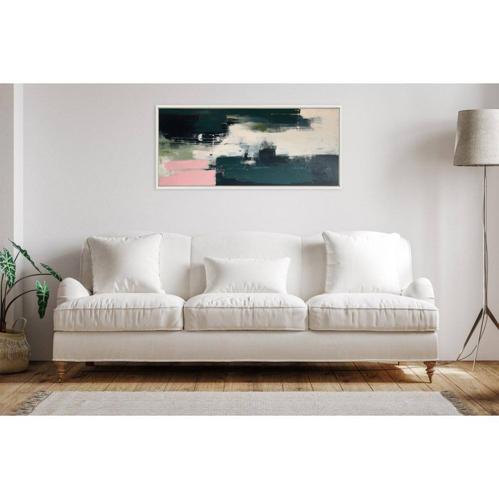 Emerald and Blush Abstract Canvas Print with White Frame