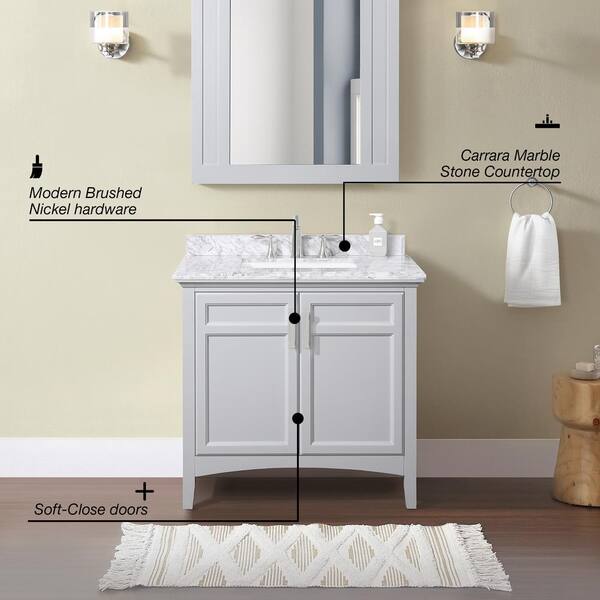 Home Decorators Collection Moorside 36 in. W x 19 in. D x 34 in. H Single Sink  Bath Vanity in Sweet Maple with White Engineered Stone Top Moorside 36SM -  The Home Depot