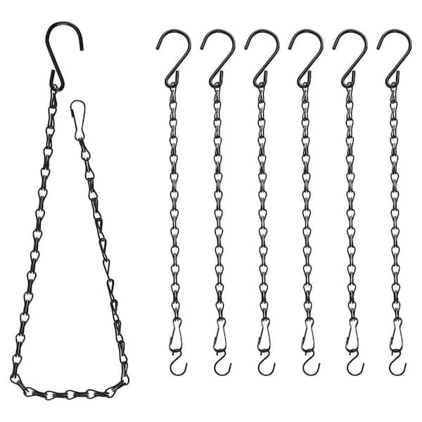 Black Adjustable Hanging Chains with Hooks for Plants Bird Feeders Decorative Metal 24.5 in. 6 -Piece-Pack