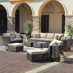 Suvius 12-Piece Wicker Outdoor Patio Conversation Seating Set with Beige Cushions