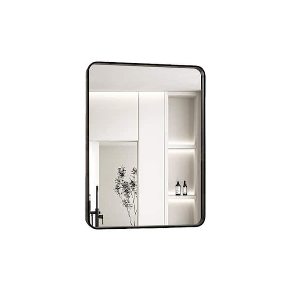 28 in. W x 36 in. H Rectangular Framed Wall Bathroom Vanity Mirror in Black