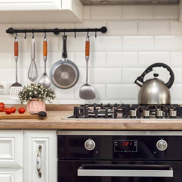 23.7 Inch Stainless Steel Wall Mounted Pot and Pan Hanging Rack with Adjustable S Hooks, Matte Black