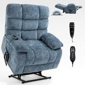 40.55" W Blue Dual Motor Infinite Position Power Lift Recliner Chair with Massage and Heating