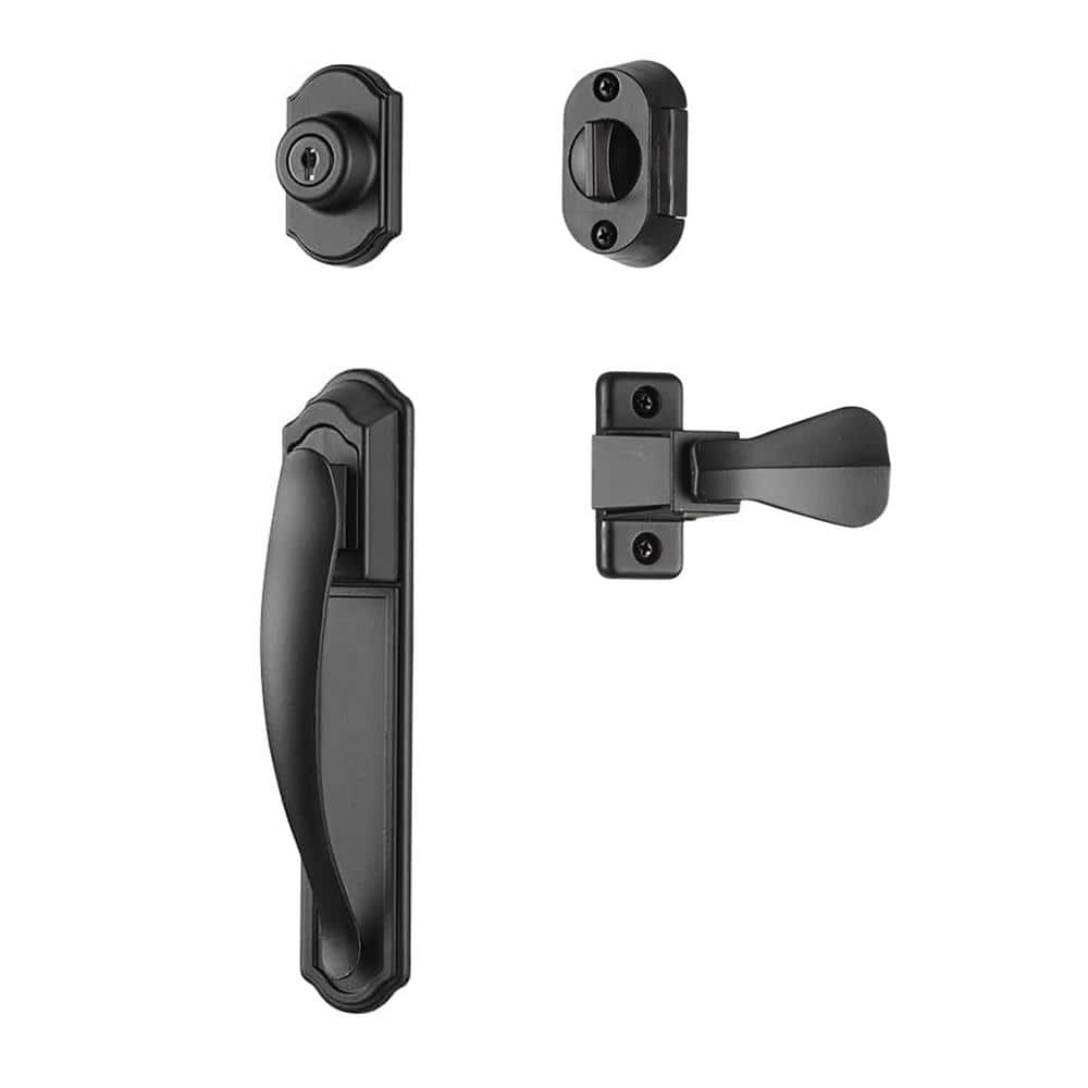 Matte Black Storm Door Handle Set with Keyed Deadbolt