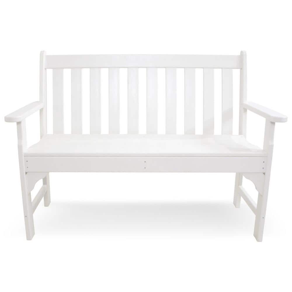 White 48" Weatherproof Slat-Back Outdoor Bench
