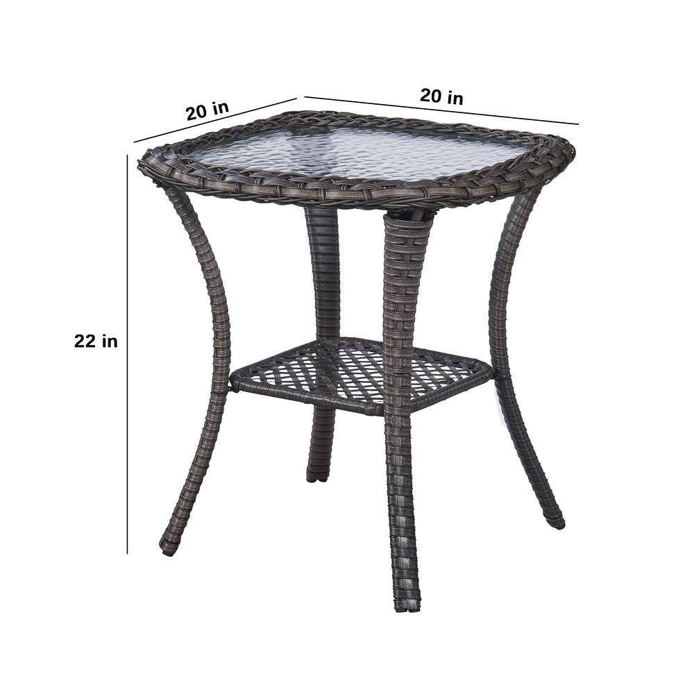 Brown Wicker and Glass Outdoor Square End Table