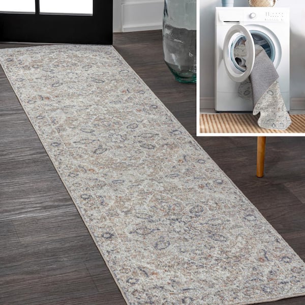 JONATHAN Y Light Gray/Brown 2 ft. x 8 ft. Shaii Global Medallion Low-Pile Machine-Washable Runner Rug