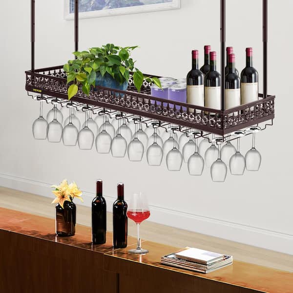 VEVOR Ceiling Wine Glass Rack, 46.9 x 13 inch Hanging Wine Glass Rack, 18.9-35.8 inch Height Adjustable Hanging Wine Rack Cabinet, Coppery