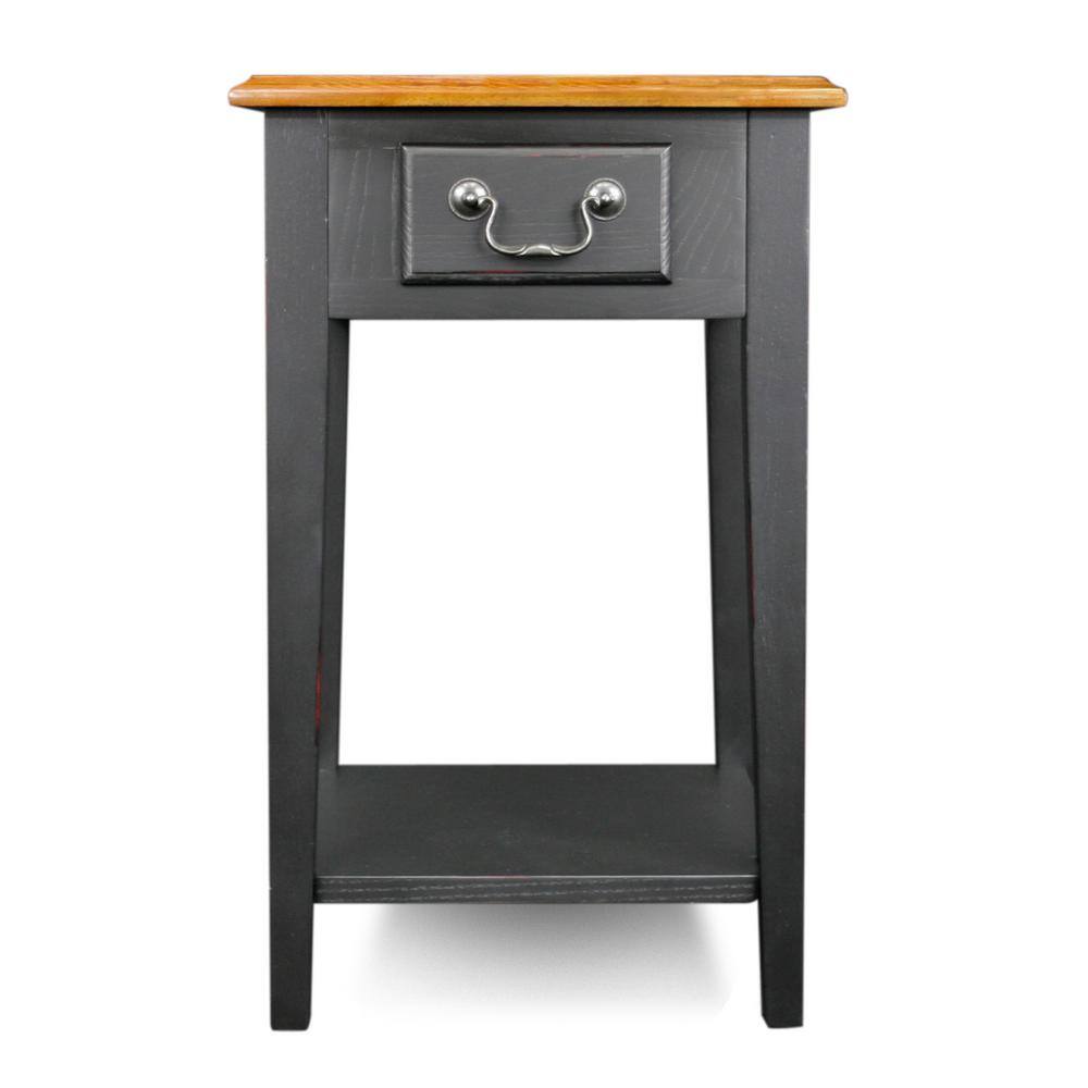 Medium Oak and Slate Black Square Side Table with Drawer