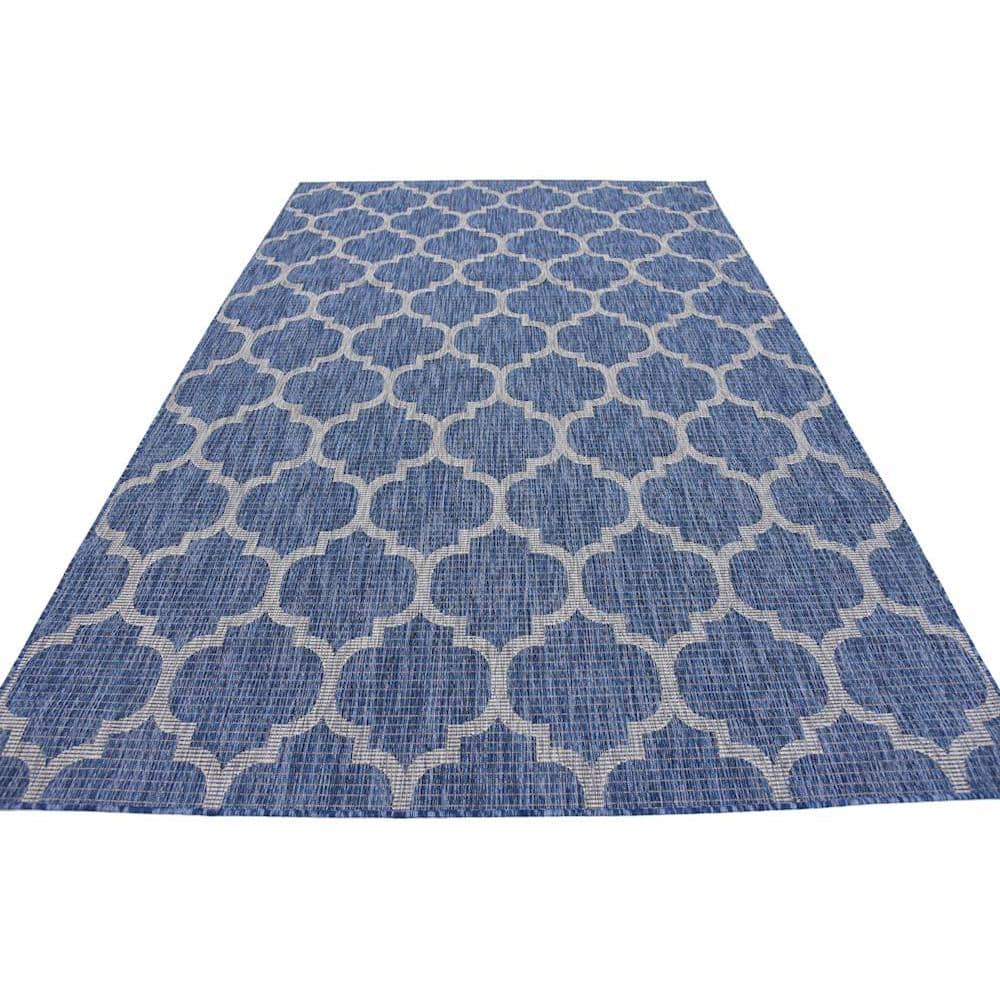 Unique Loom 6' 1 x 9' 0 Rectangle Indoor/Outdoor Trellis Navy Blue Area Rug