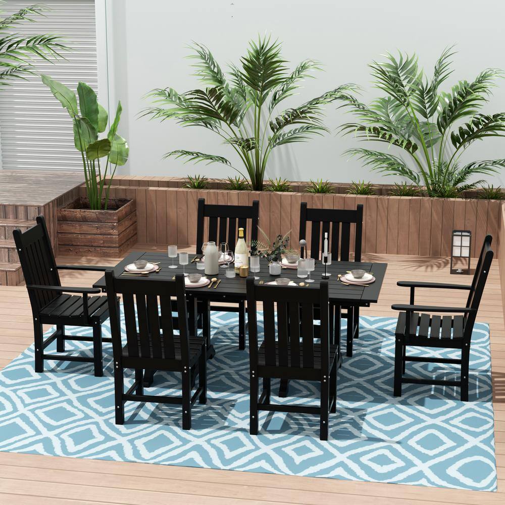 WESTIN OUTDOOR Hayes 7Piece HDPE Plastic Outdoor Patio Rectangle Table Dining Set with Arm and