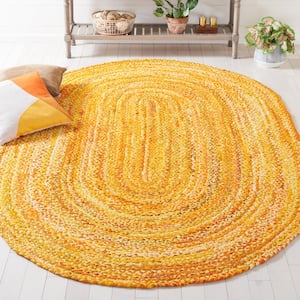 Braided Gold Doormat 3 ft. x 5 ft. Solid Color Striped Oval Area Rug