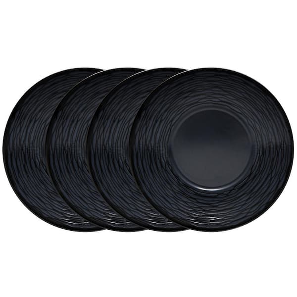 Colorscapes Black-on-Black Swirl 6.5 in. (Black) Porcelain Saucers, (Set of 4)