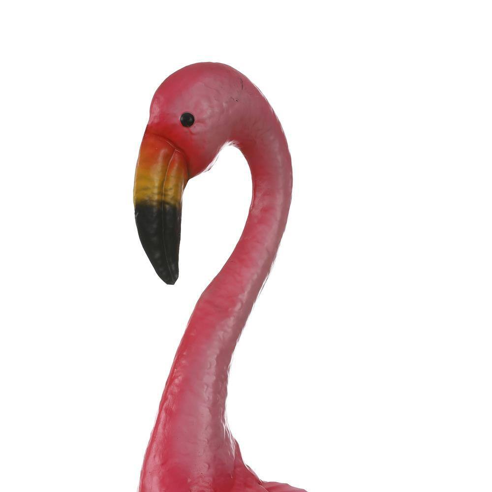 34-Inch Pink Metal Flamingo Garden Statue with Solar Lights