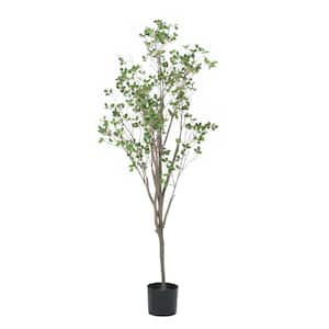 Green Iron Plastic Artificial Olive Tree with Textured Bark and Thin, Wisping Branches