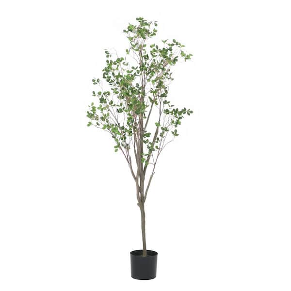 Zeus & Ruta Green Iron Plastic Artificial Olive Tree with Textured Bark and Thin, Wisping Branches