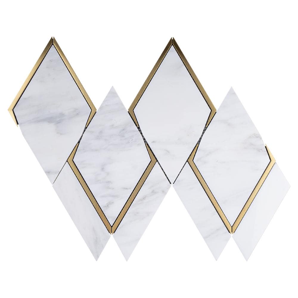 White and Gold Geometric Polished Marble Mosaic Wall Tile