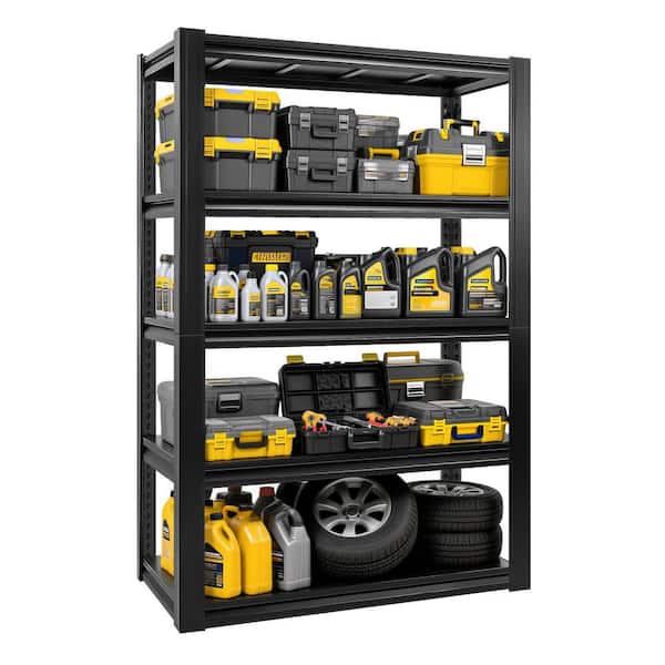 5-Tiers Heavy Duty Metal Adjustable Garage Storage Shelving Unit in Black (47.2 in. W x 78 in. H x 23.6 in. D)