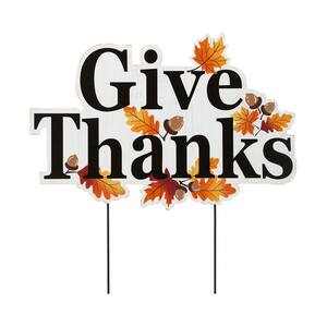 24 in. H Give Thanks Wooden Yard Stake/Hanging Wall Decor