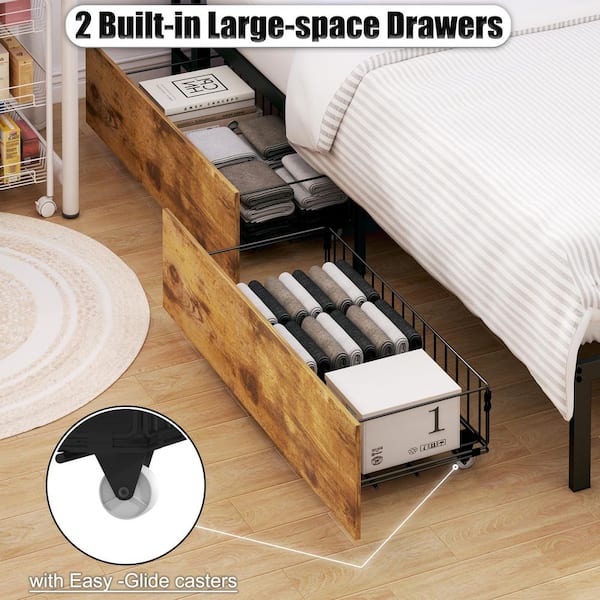 Seafuloy Brown Twin Corner Daybed with Drawer, Bed Frame with