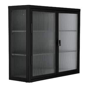 27.6 in. W x 9.1 in. D x 23.6 in. H Bathroom Storage Wall Cabinet with Detachable Shelves in Black