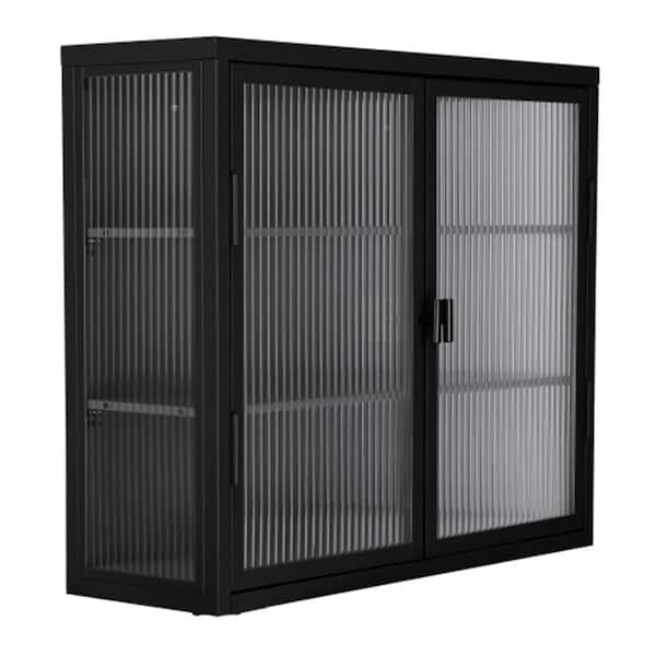 Unbranded 27.6 in. W x 9.1 in. D x 23.6 in. H Bathroom Storage Wall Cabinet with Detachable Shelves in Black