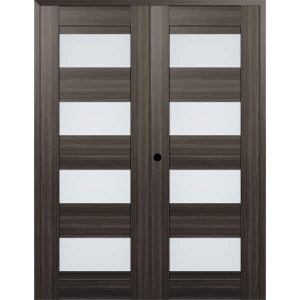 Della N 48 in. x 80 in. Right Hand Active 4-Lite Frosted Glass Gray Oak Wood Composite Double Prehung French Door
