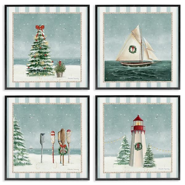 Nautical Christmas Scenes by Danielle Murray 4 Piece Black Framed Giclee Religious Art Print 17 in. x 17 in.