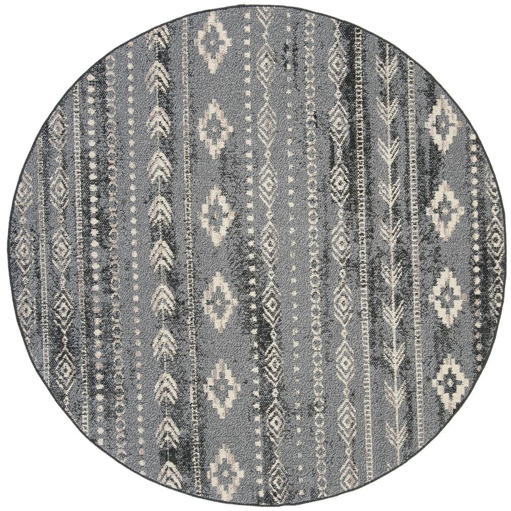 Marrakesh 7 ft. x 7 ft. Navy/Gray Striped Diamond Aztec Round Area Rug price history on PriceWatchPro