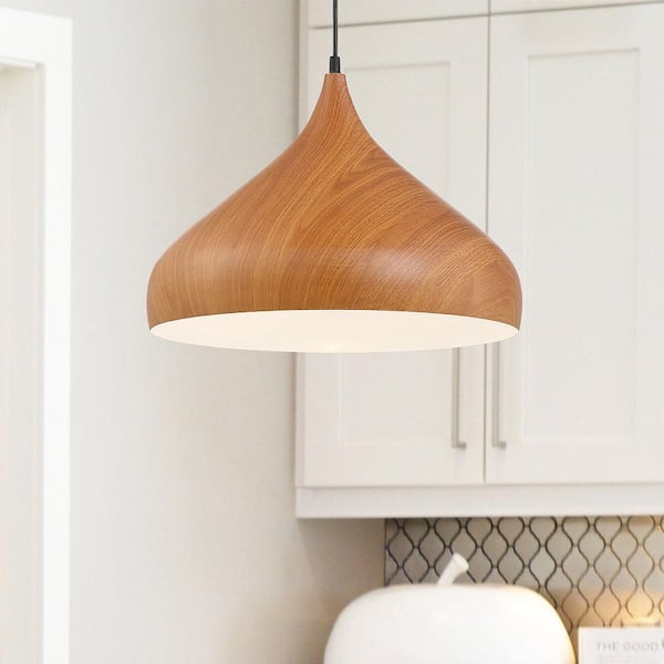 Hana 60-Watt 1-Light Robusta Wood Tropical Pendant Light with Wood Shade and No Bulbs Included