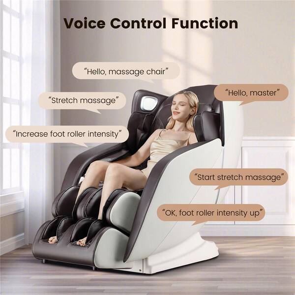 Brown Full Body Massage Chair with Voice Control Heat Foot Roller Free Indoor Delivery